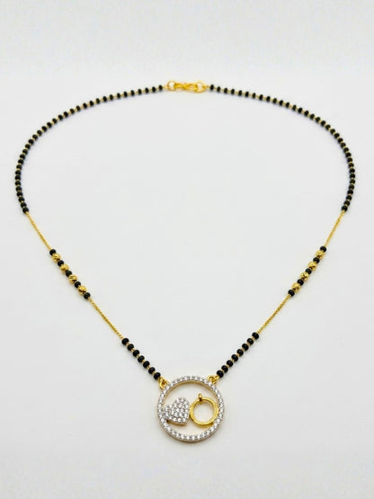 Gold-Plated American Diamond Heart & Ring Pendant Mangalsutra Necklace