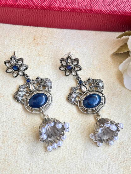 Oxidised Silver Plated Elephant Shaped Jhumkas Earrings