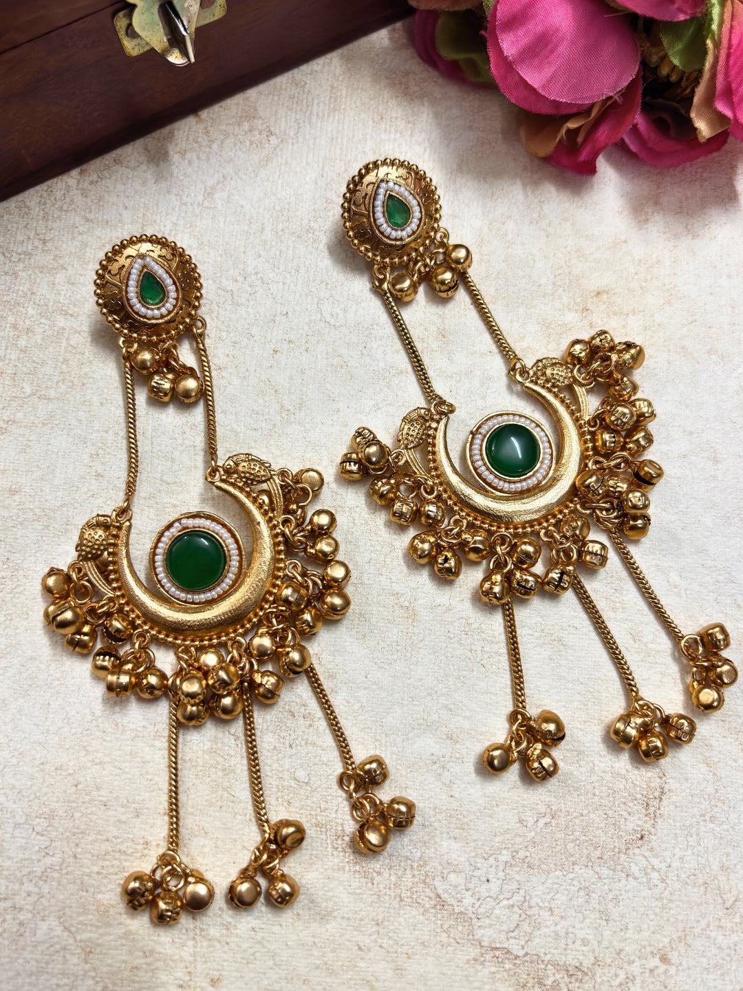 VIVAZS Kashmiri Gold Plated Drop Earrings