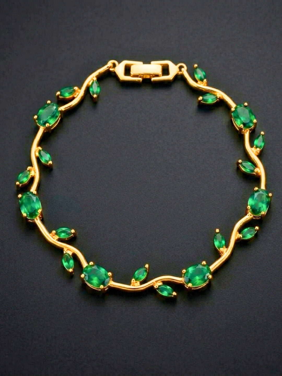 Gold-Plated Red & Green Stone Studded Waterproof & Anti-Tarnish Bracelet Tulip Bracelet