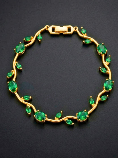 Gold-Plated Red & Green Stone Studded Waterproof & Anti-Tarnish Bracelet Tulip Bracelet