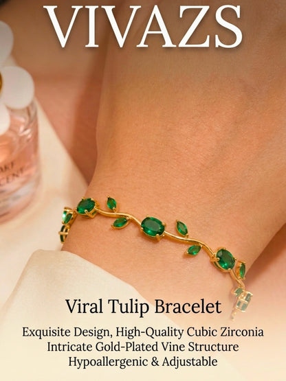 Gold-Plated Red & Green Stone Studded Waterproof & Anti-Tarnish Bracelet Tulip Bracelet