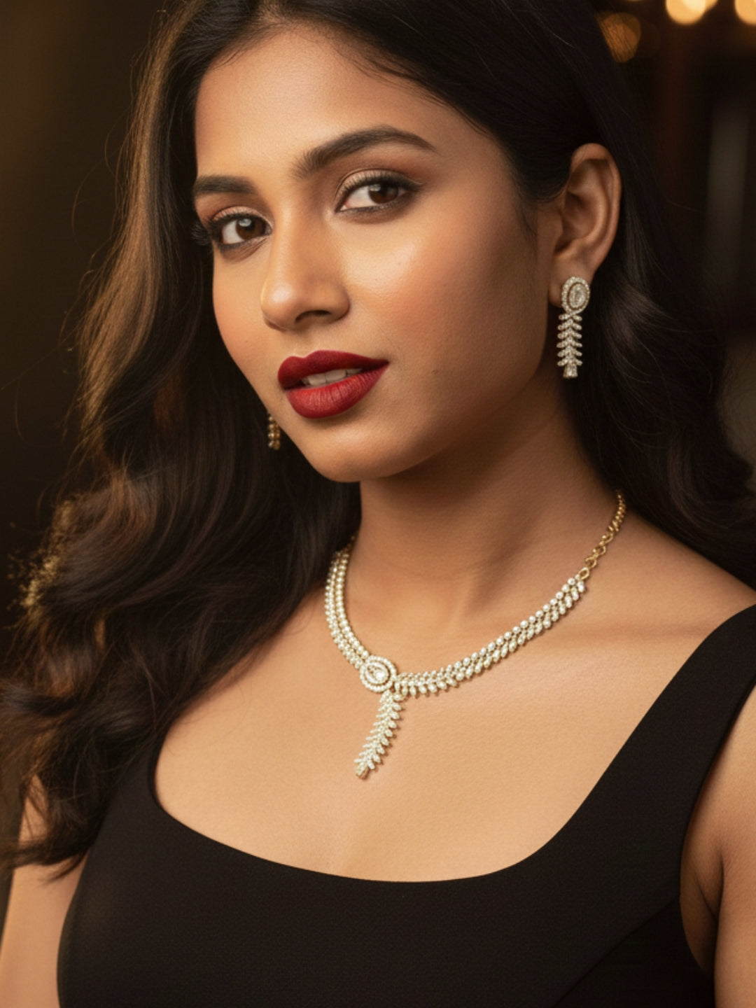 Gold-Plated White AD-Studded Jewellery Set