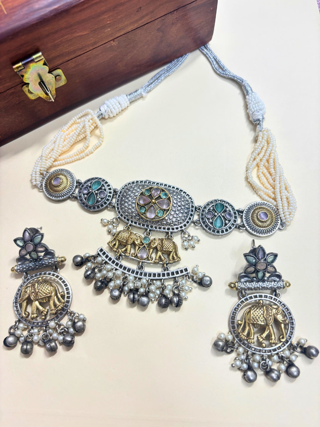 VIVAZS Dual Tone Oxidised Jewellery Set