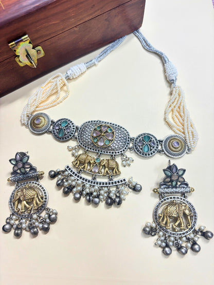 VIVAZS Dual Tone Oxidised Jewellery Set