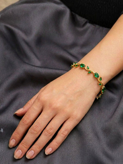 Gold-Plated Red & Green Stone Studded Waterproof & Anti-Tarnish Bracelet Tulip Bracelet