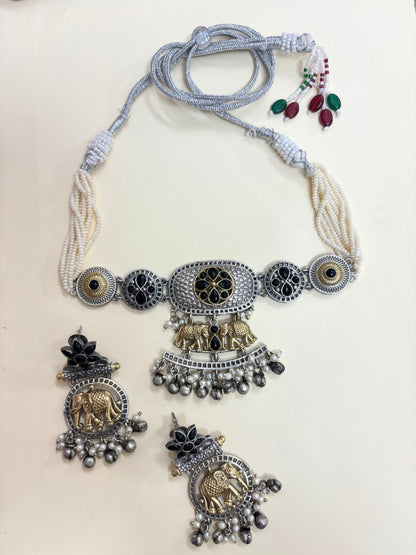 VIVAZS Dual Tone Oxidised Jewellery Set