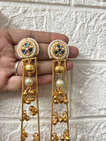 VIVAZS Gold Plated Kashmiri Long Drop Earrings(Blue and White)