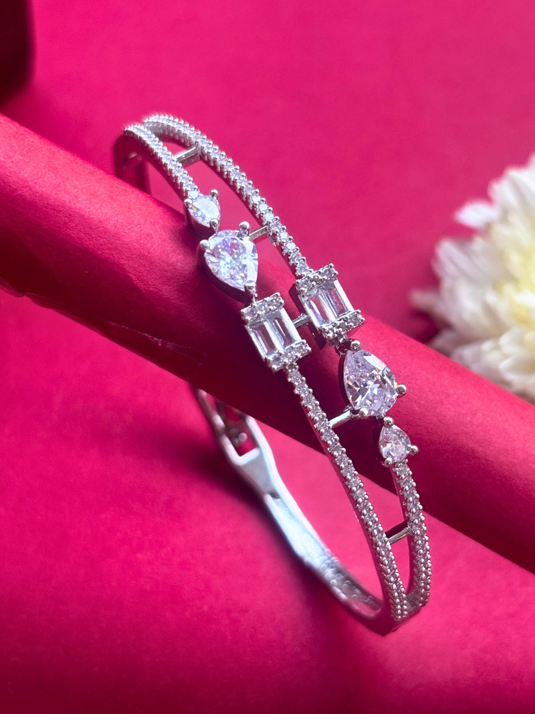 Silver Plated AD & Cubic Zirconia Studded Bangle-Style Wraparound Bracelet