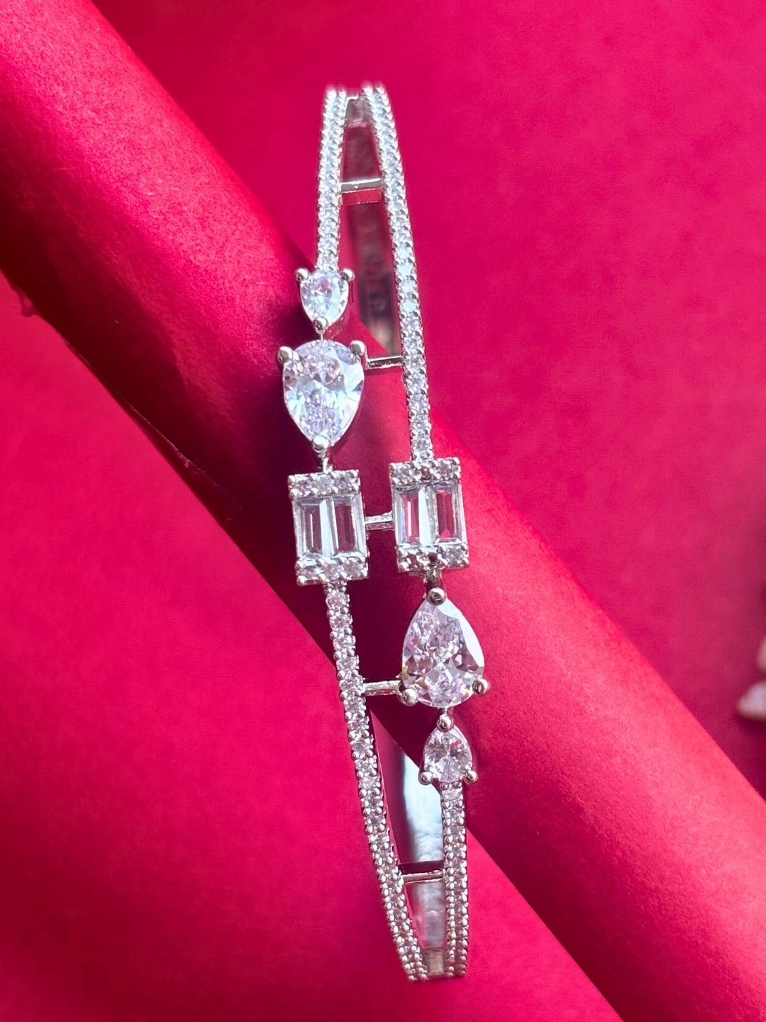 Silver Plated AD & Cubic Zirconia Studded Bangle-Style Wraparound Bracelet