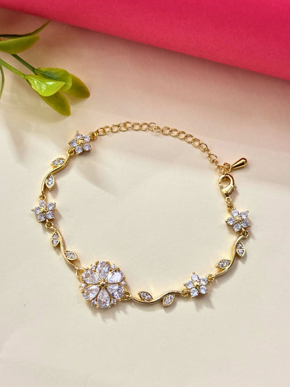 Gold-Plated Red & Green Stone Studded Waterproof & Anti-Tarnish Bracelet Tulip Bracelet