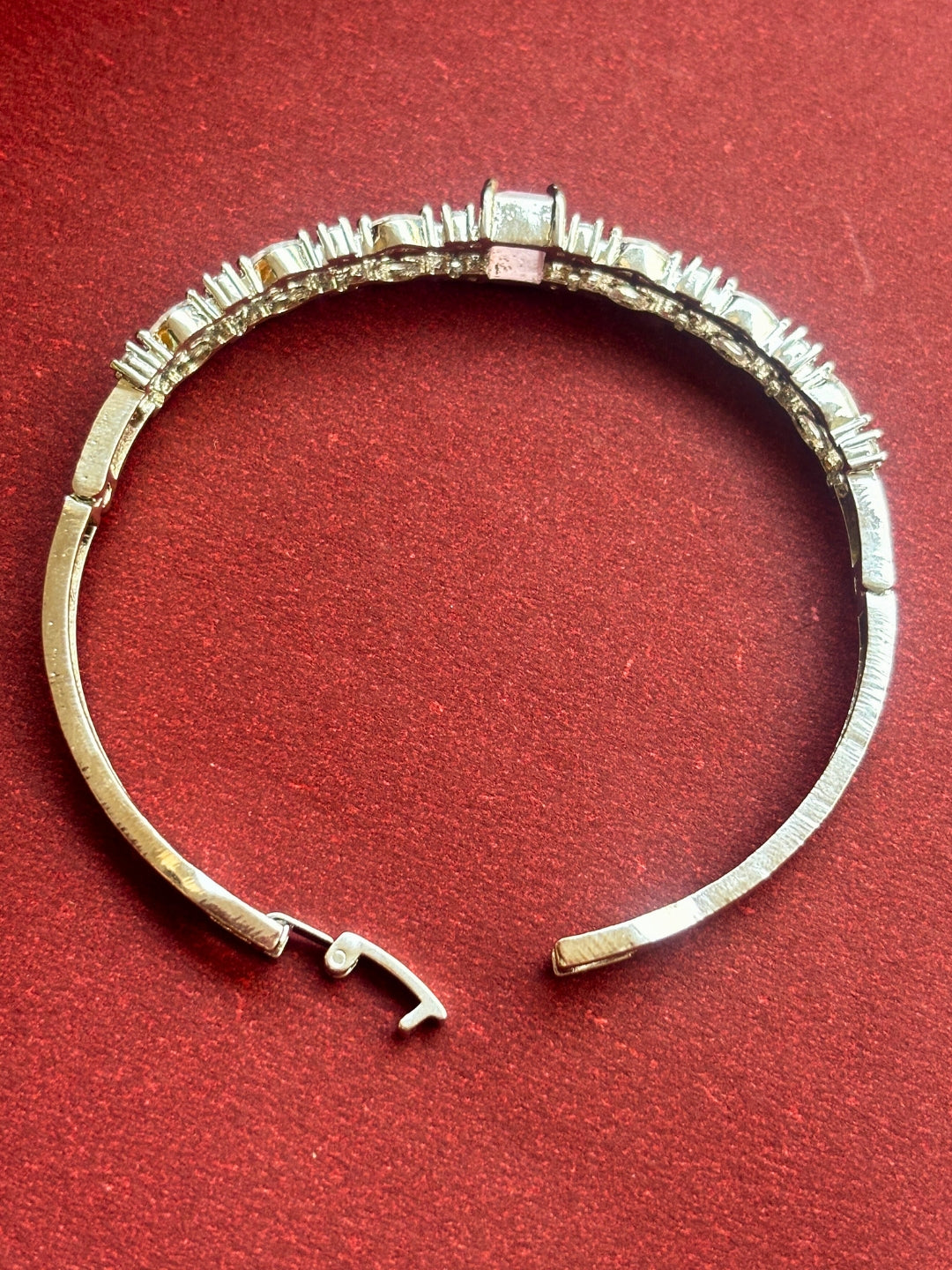 Rhodium Plated Pink AD & Cubic Zirconia Studded Bangle-Style Openable Bracelet