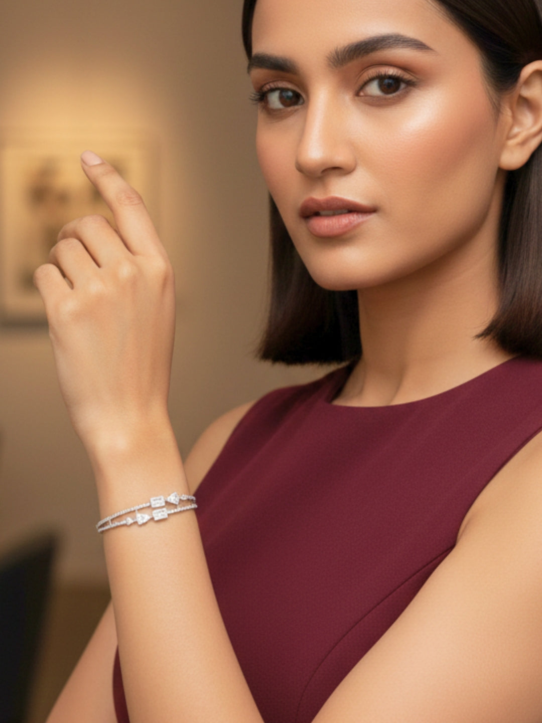 Silver Plated AD & Cubic Zirconia Studded Bangle-Style Wraparound Bracelet