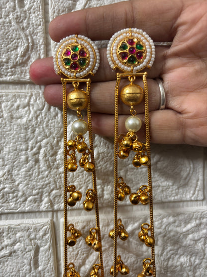 VIVAZS Gold Plated Kashmiri Long Drop Earrings(Pink and Green)