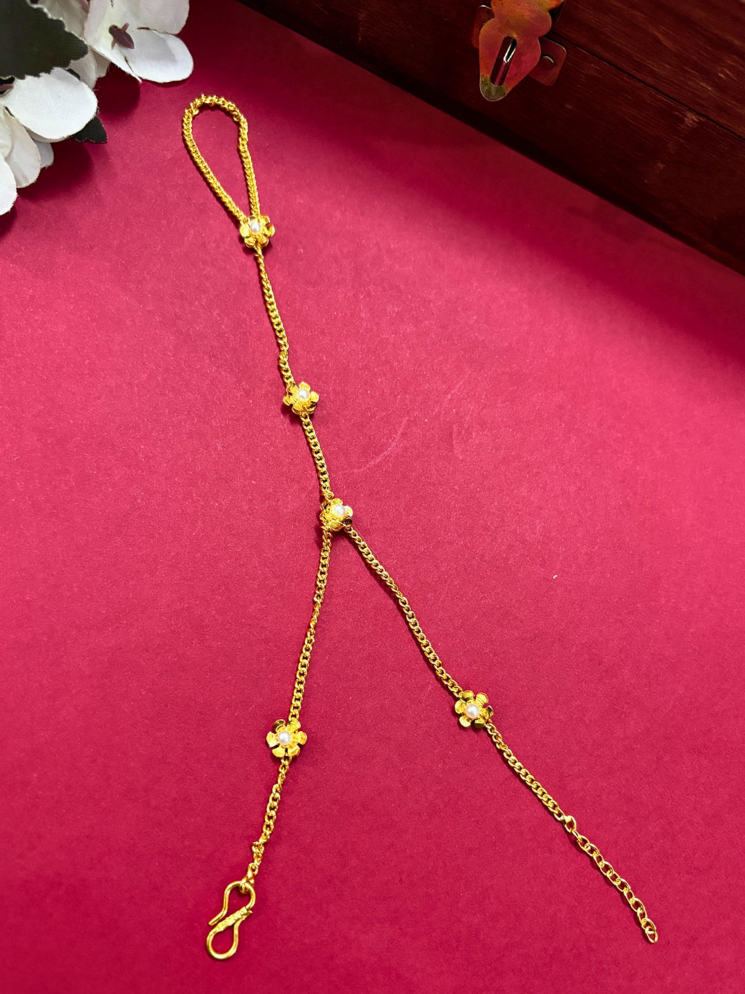 Gold-Plated Ring Bracelet With Hathphool (One Hand Only)