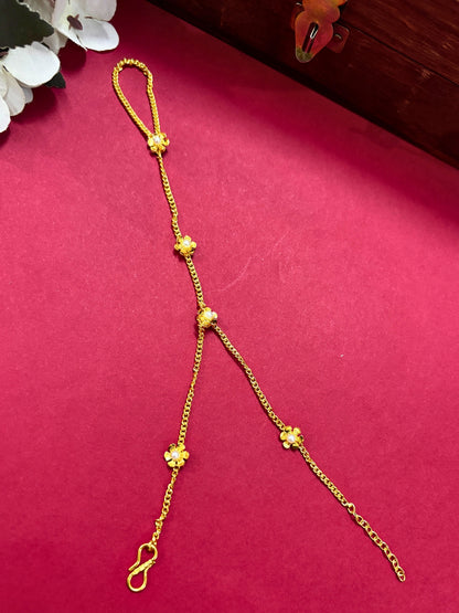 Gold-Plated Ring Bracelet With Hathphool (One Hand Only)