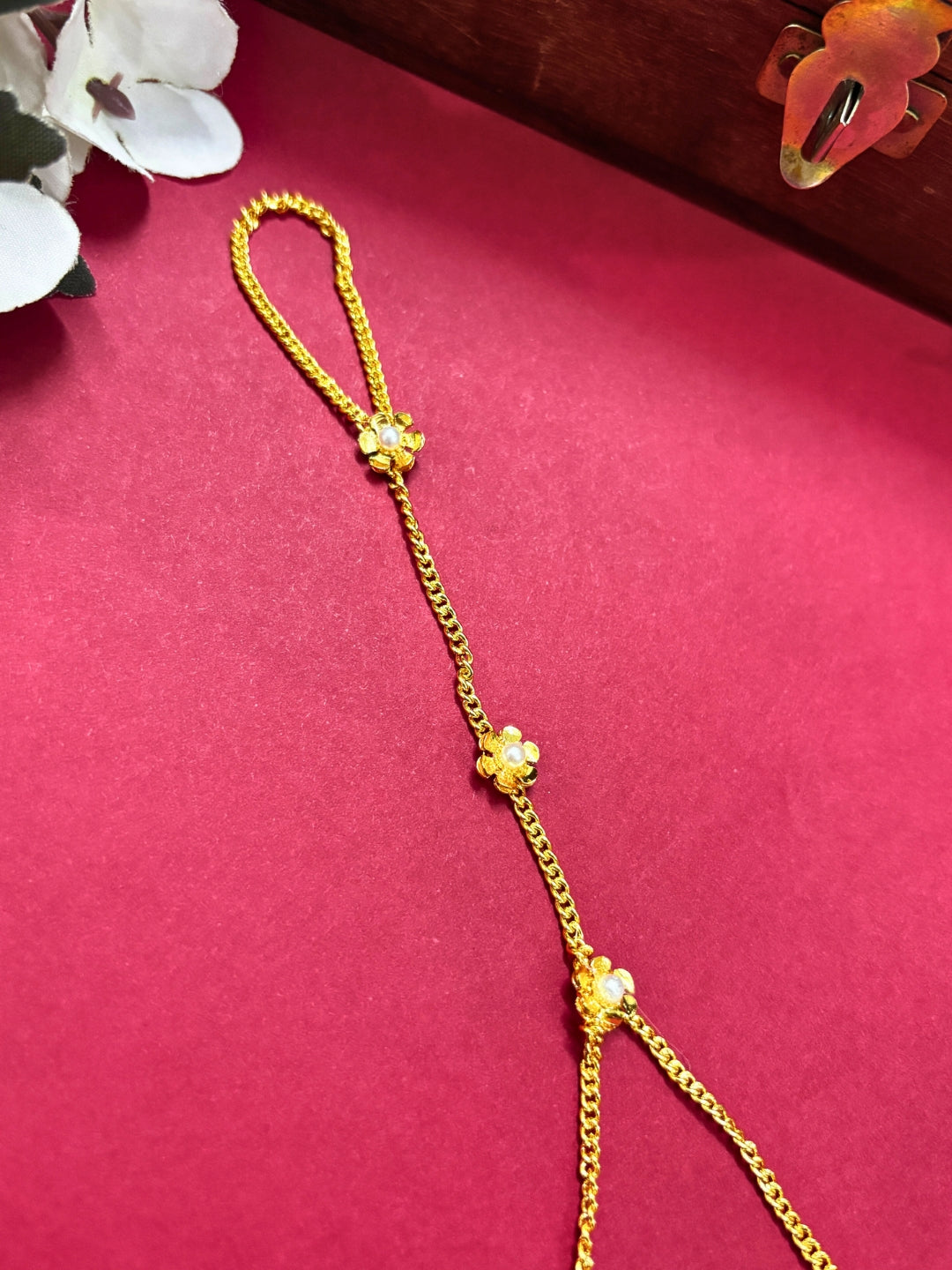 Gold-Plated Ring Bracelet With Hathphool (One Hand Only)