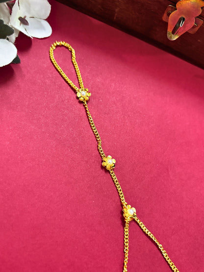Gold-Plated Ring Bracelet With Hathphool (One Hand Only)