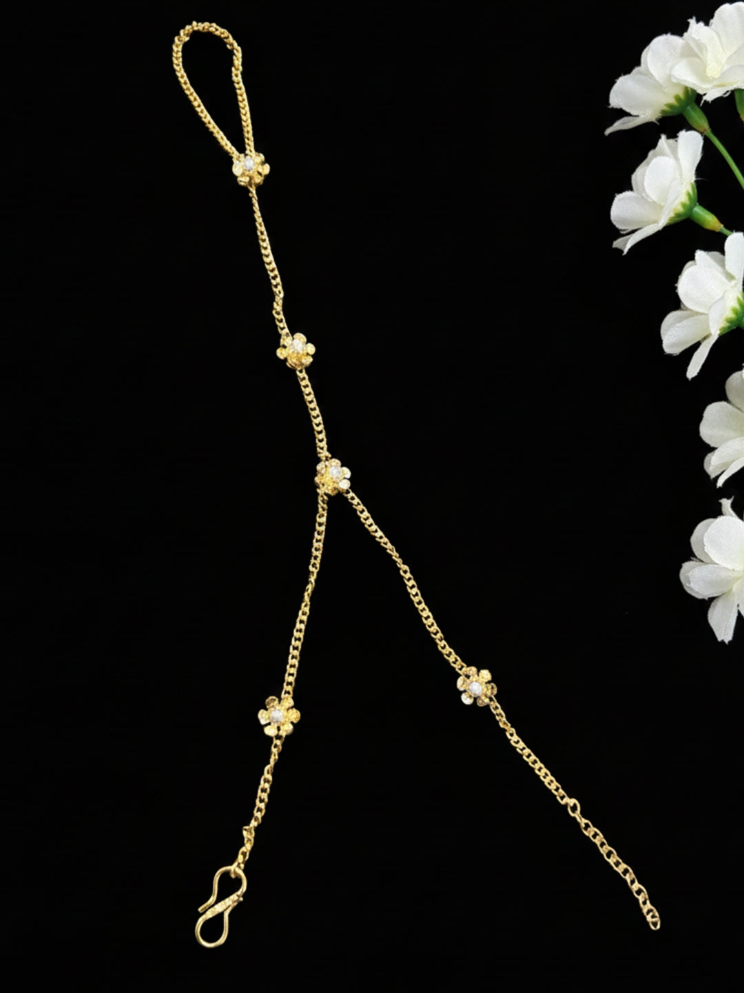 Gold-Plated Ring Bracelet With Hathphool (One Hand Only)