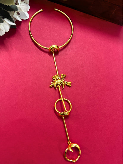 Gold-Plated Double Ring Bracelet With Hathphool (One Hand Only)