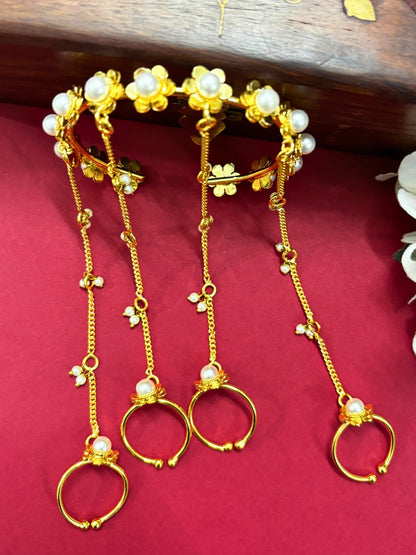 VIVAZS Gold-Plated Ring Bracelet With Hathphool (One Hand Only)