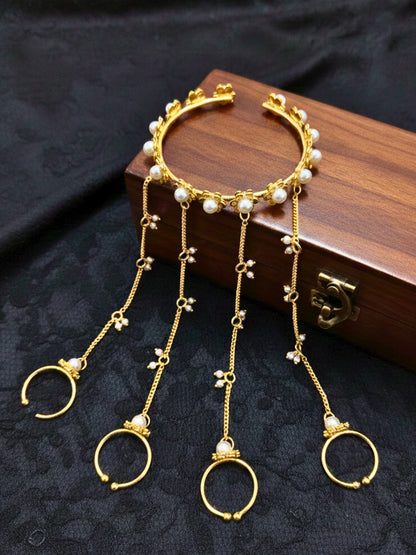 VIVAZS Gold-Plated Ring Bracelet With Hathphool (One Hand Only)