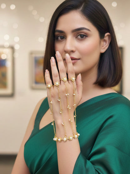 VIVAZS Gold-Plated Ring Bracelet With Hathphool (One Hand Only)