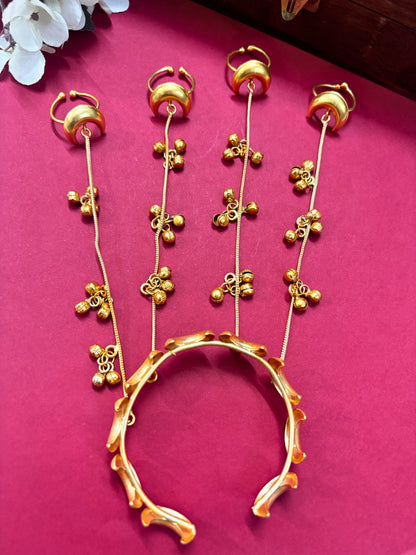 Gold-Plated Ring Chand Bracelet With Hathphool (One Hand Only)