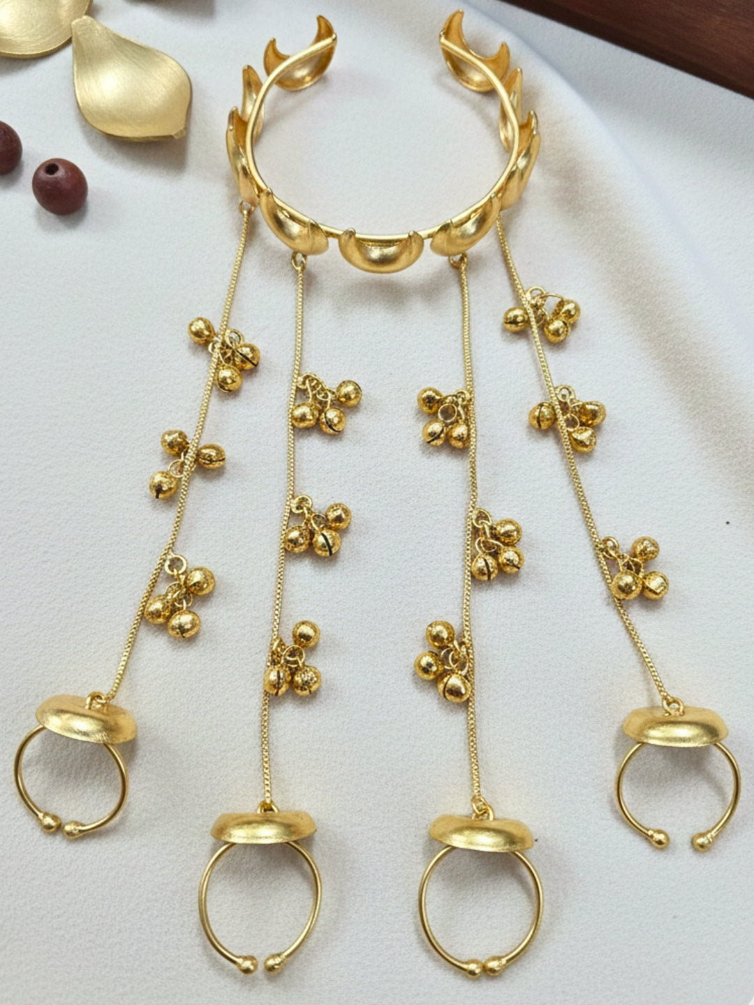 Gold-Plated Ring Chand Bracelet With Hathphool (One Hand Only)