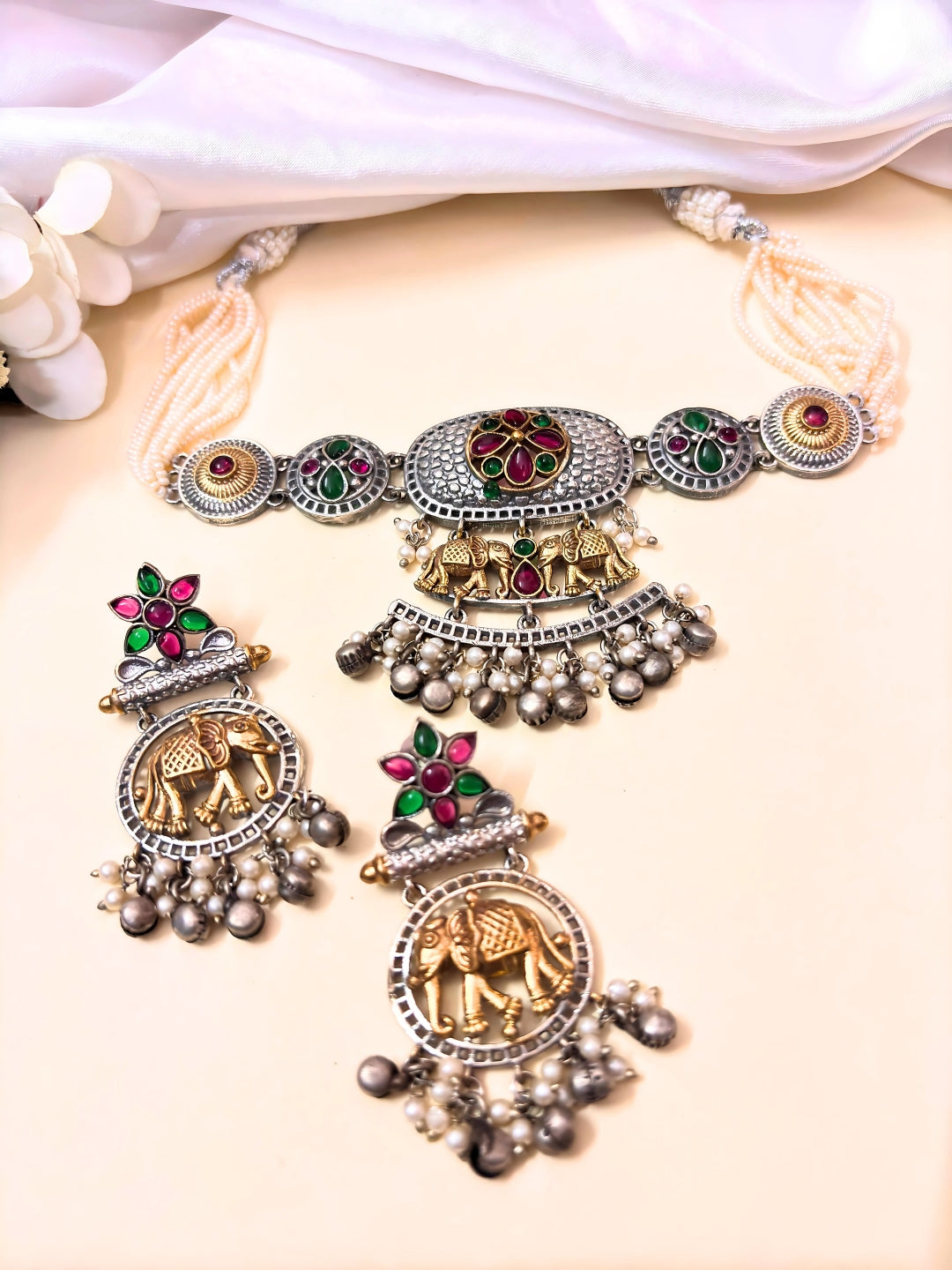 VIVAZS Dual Tone Oxidised Jewellery Set