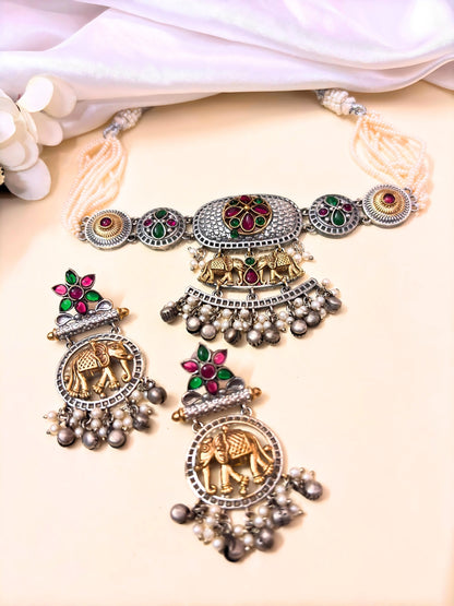 VIVAZS Dual Tone Oxidised Jewellery Set