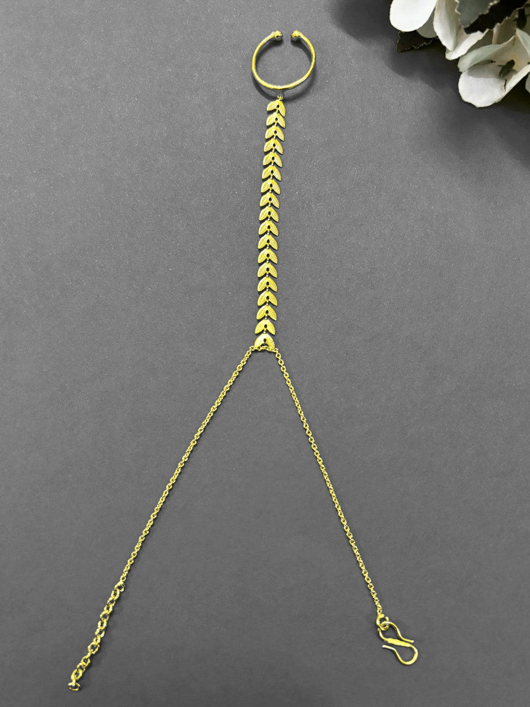 Gold-Plated Ring Bracelet With Hathphool (One Hand Only)