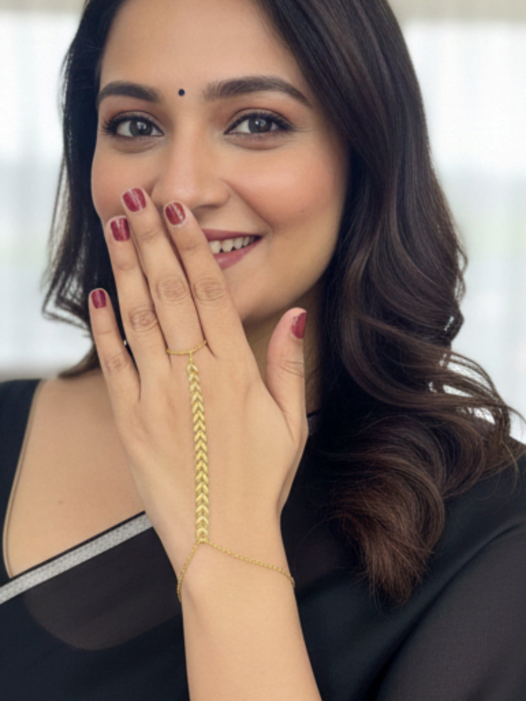 Gold-Plated Ring Bracelet With Hathphool (One Hand Only)