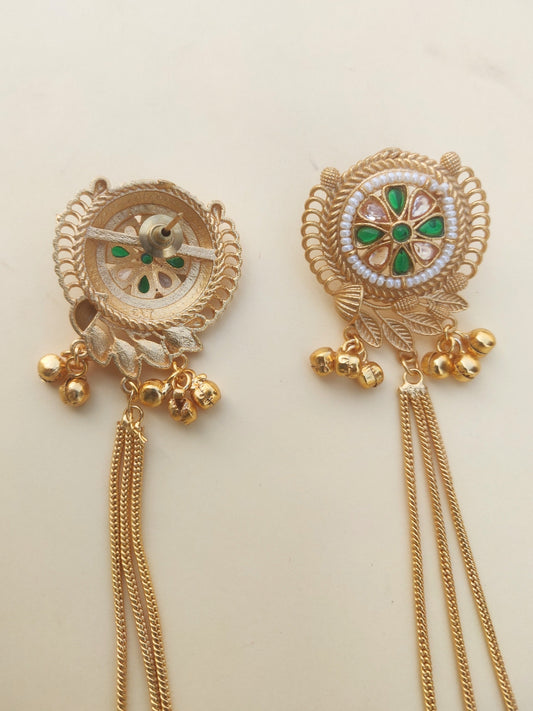 VIVAZS Kashmiri Long Drop Earrings Jhumka (Green and White)