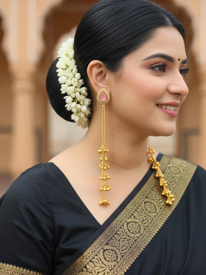 VIVAZS Kashmiri AD Long Drop Earrings (Pink)