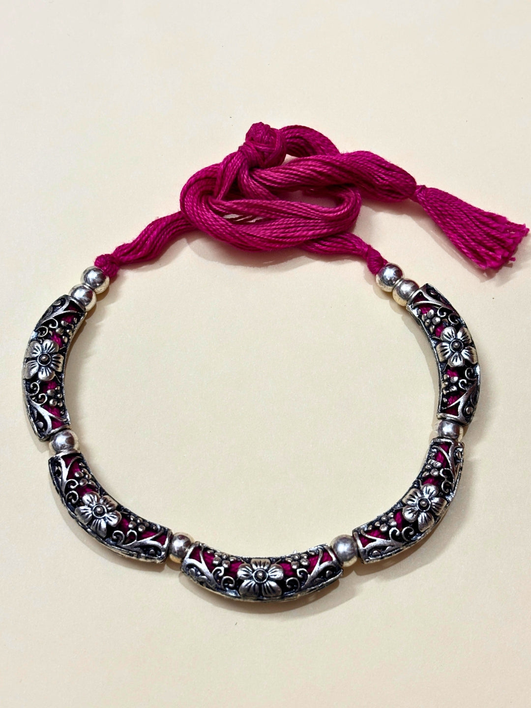 VIVAZS Silver-Plated Oxidized Choker Necklace Set