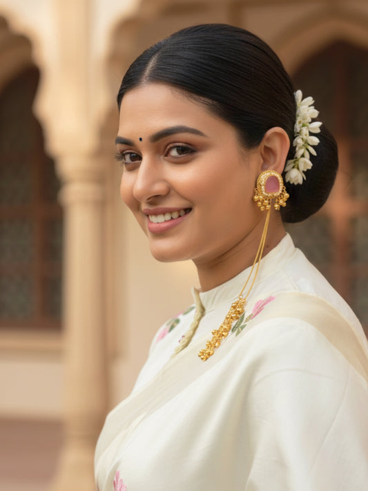 VIVAZS Kashmiri Long Drop Earrings (Pink)