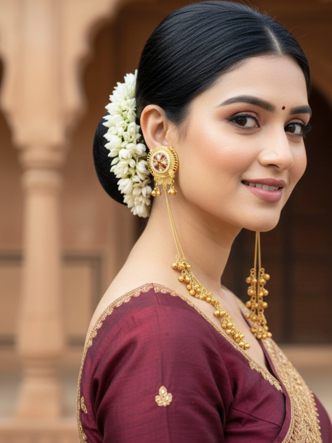 VIVAZS Kashmiri Long Drop Earrings (Pink and White)