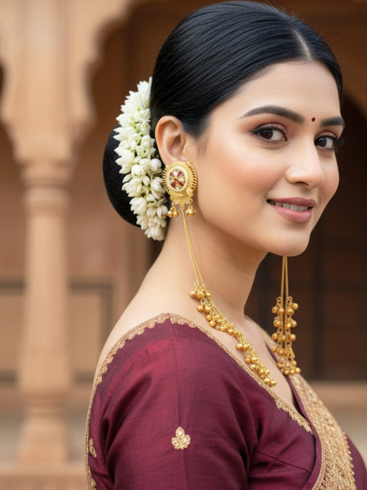 VIVAZS Kashmiri Long Drop Earrings (Pink and White)