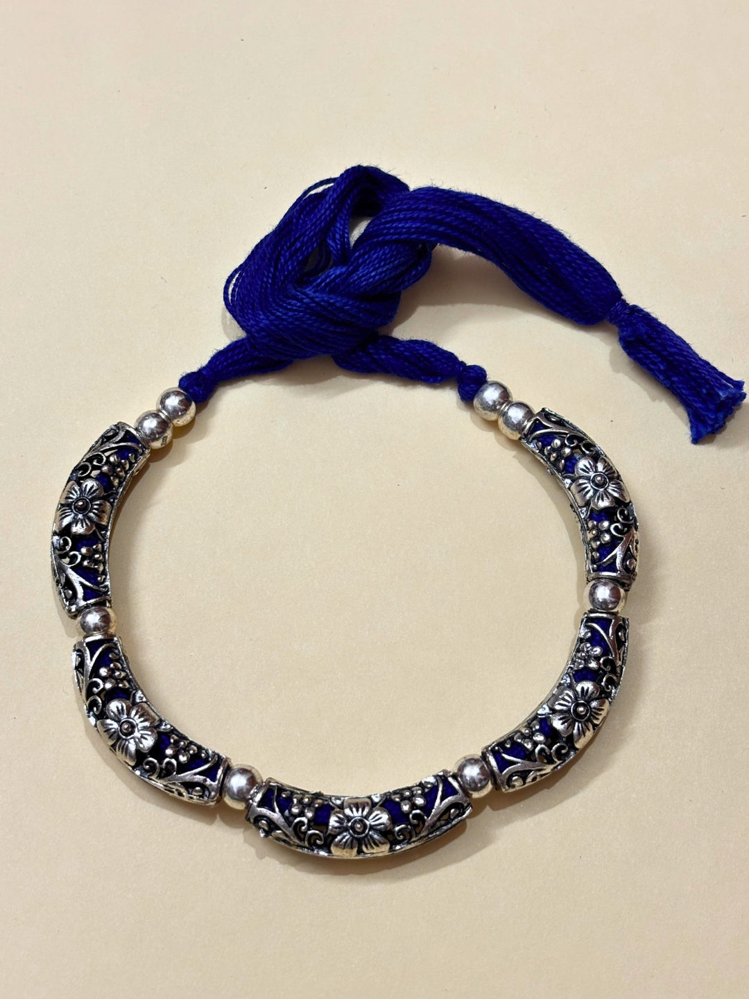 VIVAZS Silver-Plated Oxidized Choker Necklace Set