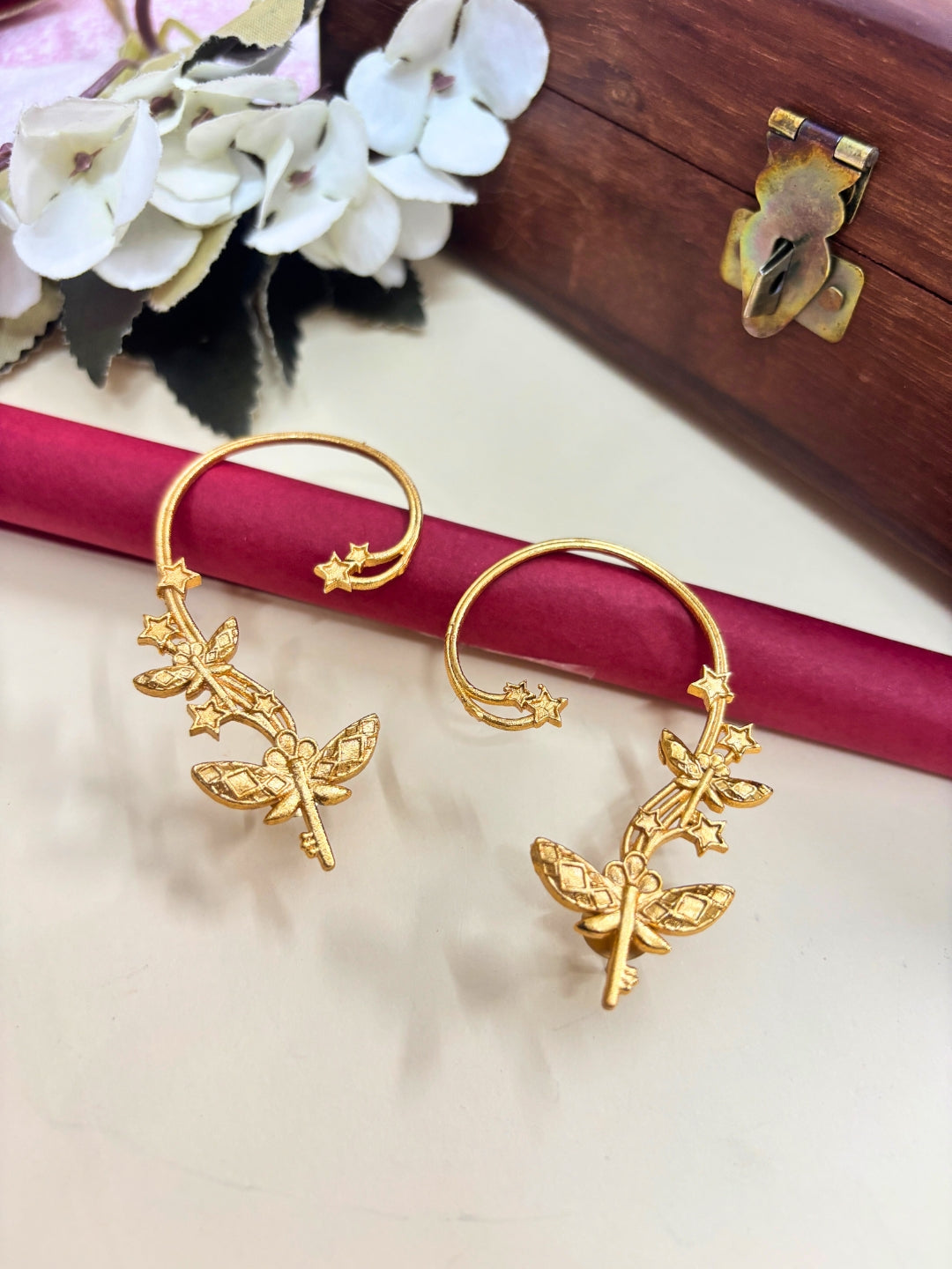 VIVAZS Gold Plated Butterfly Contemporary Ear Cuff Earrings