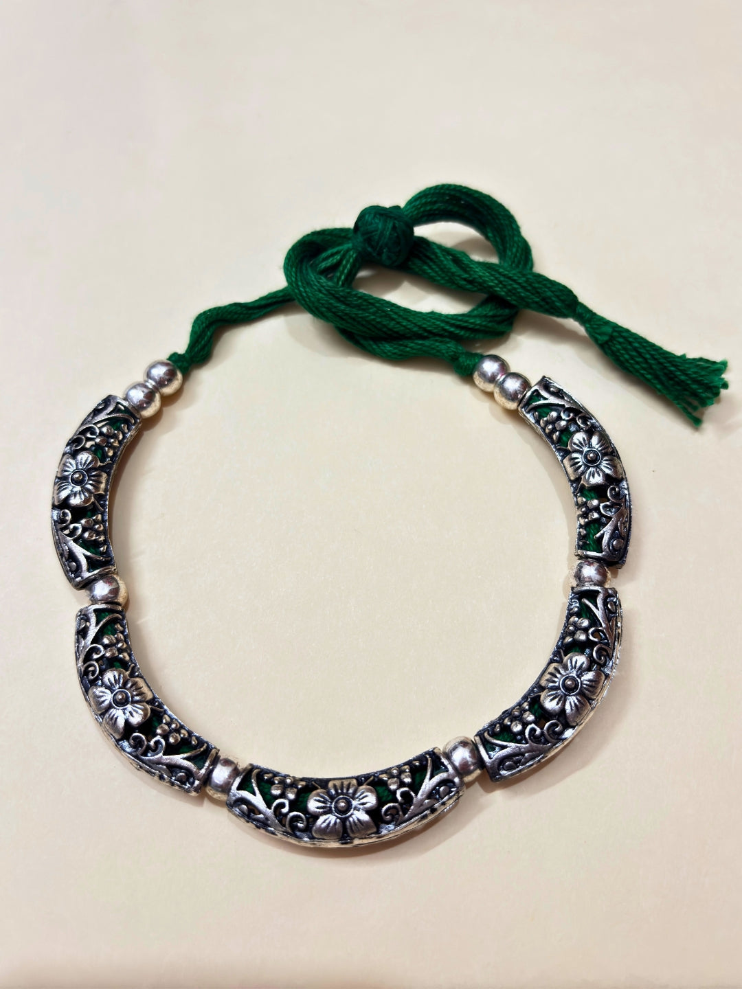 VIVAZS Silver-Plated Oxidized Choker Necklace Set