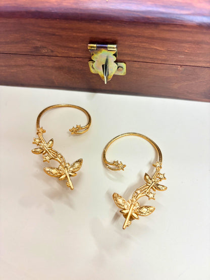 VIVAZS Gold Plated Butterfly Contemporary Ear Cuff Earrings