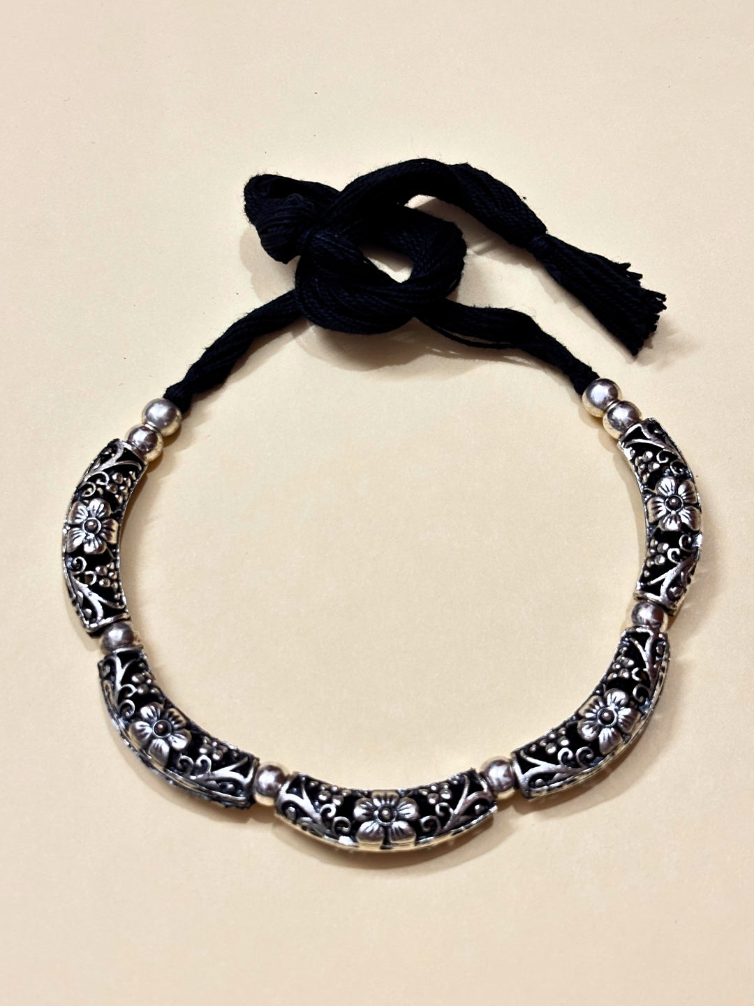 VIVAZS Silver-Plated Oxidized Choker Necklace Set