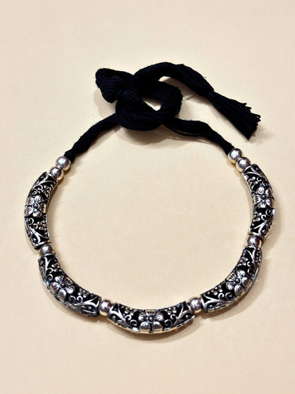 VIVAZS Silver-Plated Oxidized Choker Necklace Set