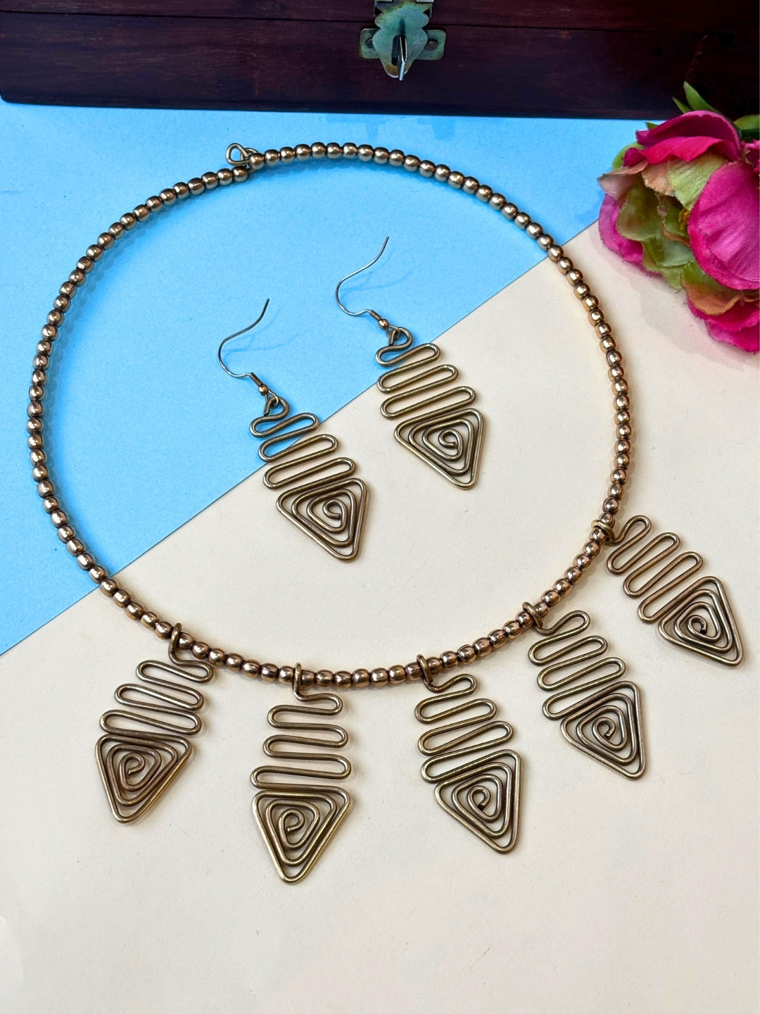 Brass (Dokra) Gold-Plated Oxidised Choker Necklace set