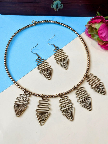 Brass (Dokra) Gold-Plated Oxidised Choker Necklace set