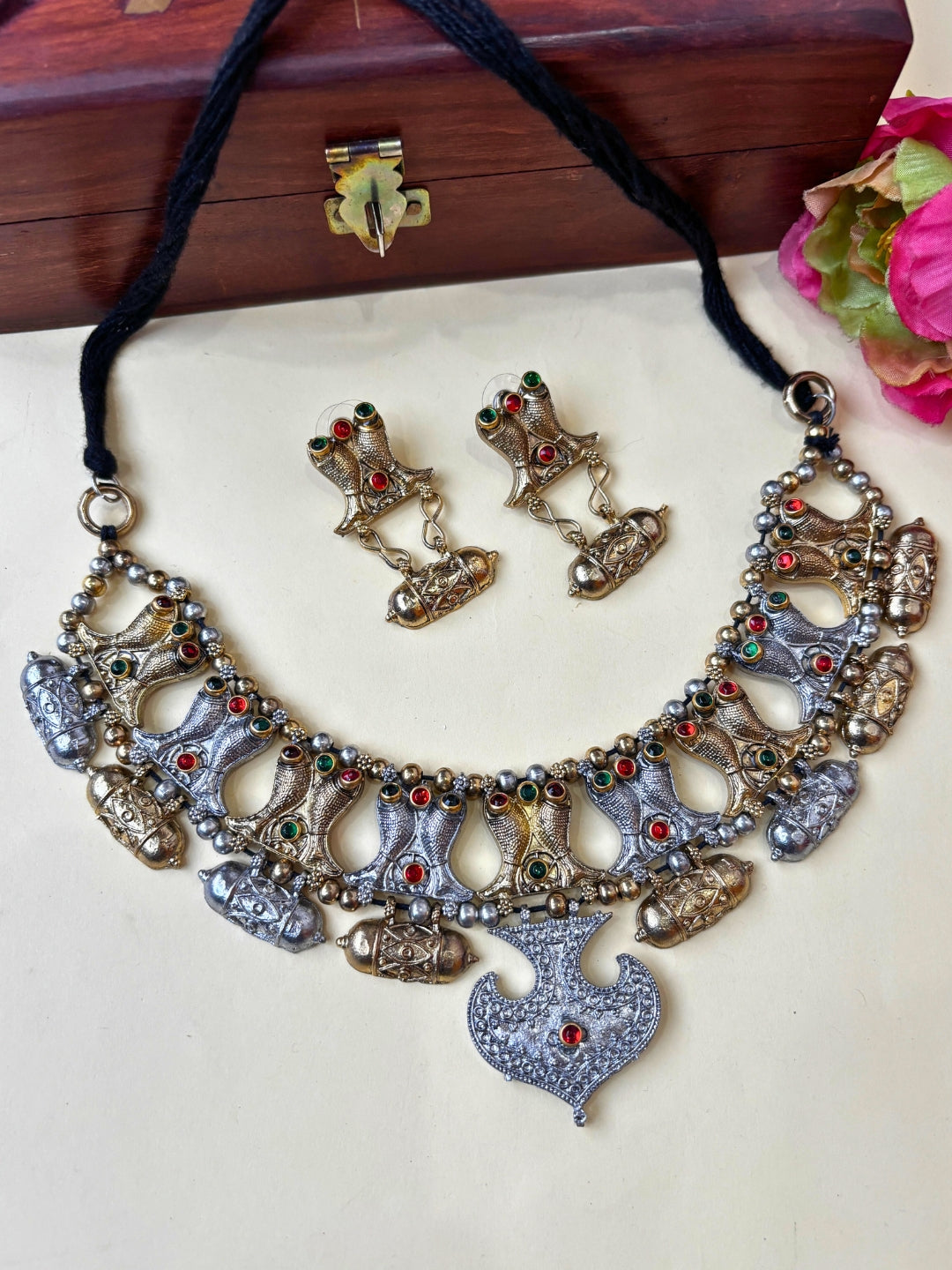 Oxidised  Dual Tone Silver Plated Oxidised Jewellery Set