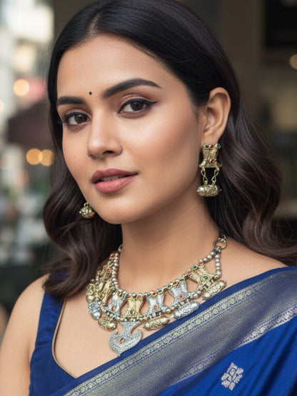 Oxidised  Dual Tone Silver Plated Oxidised Jewellery Set