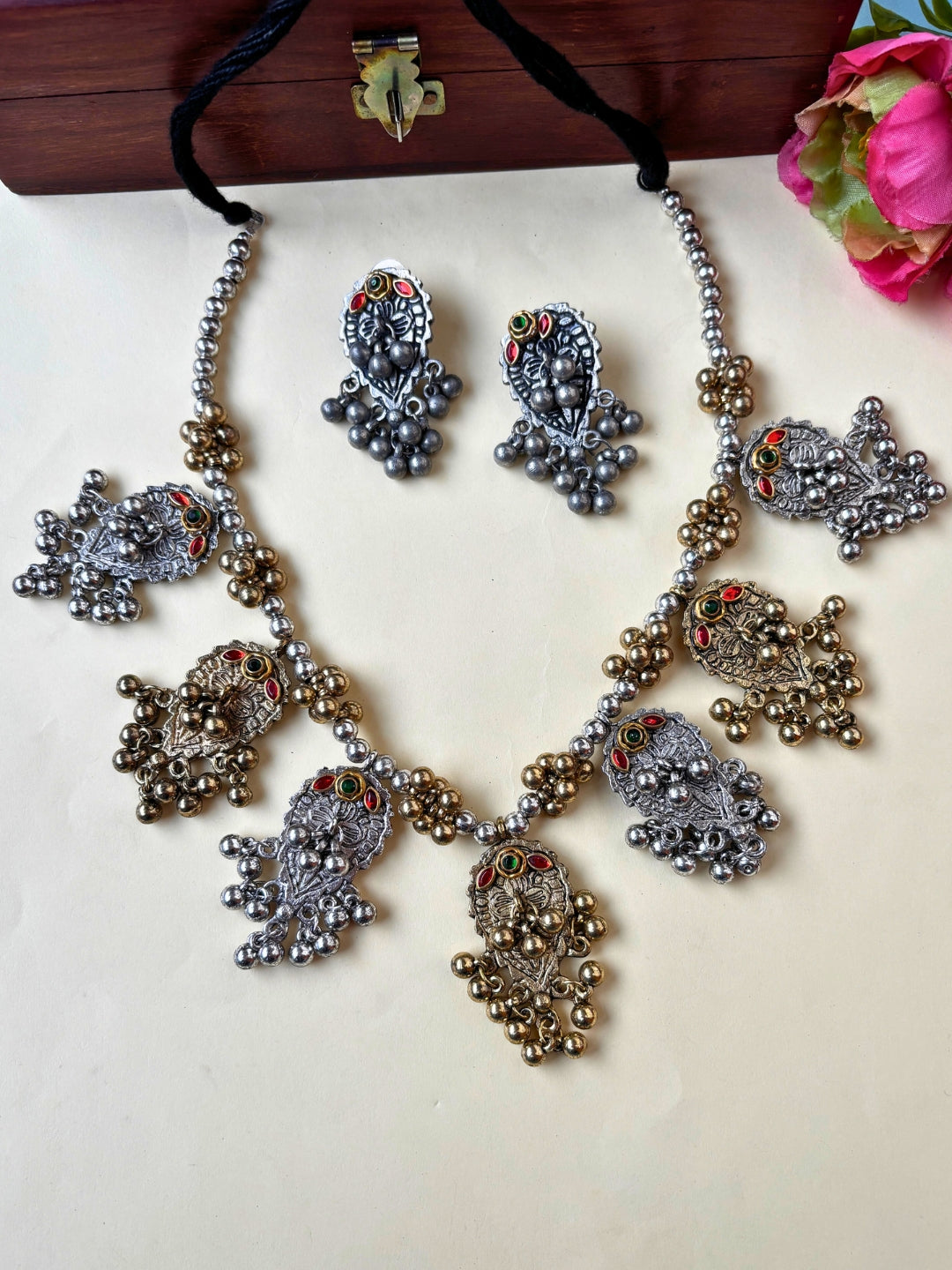 Oxidised Dual Tone Silver Plated Oxidised Jewellery Set